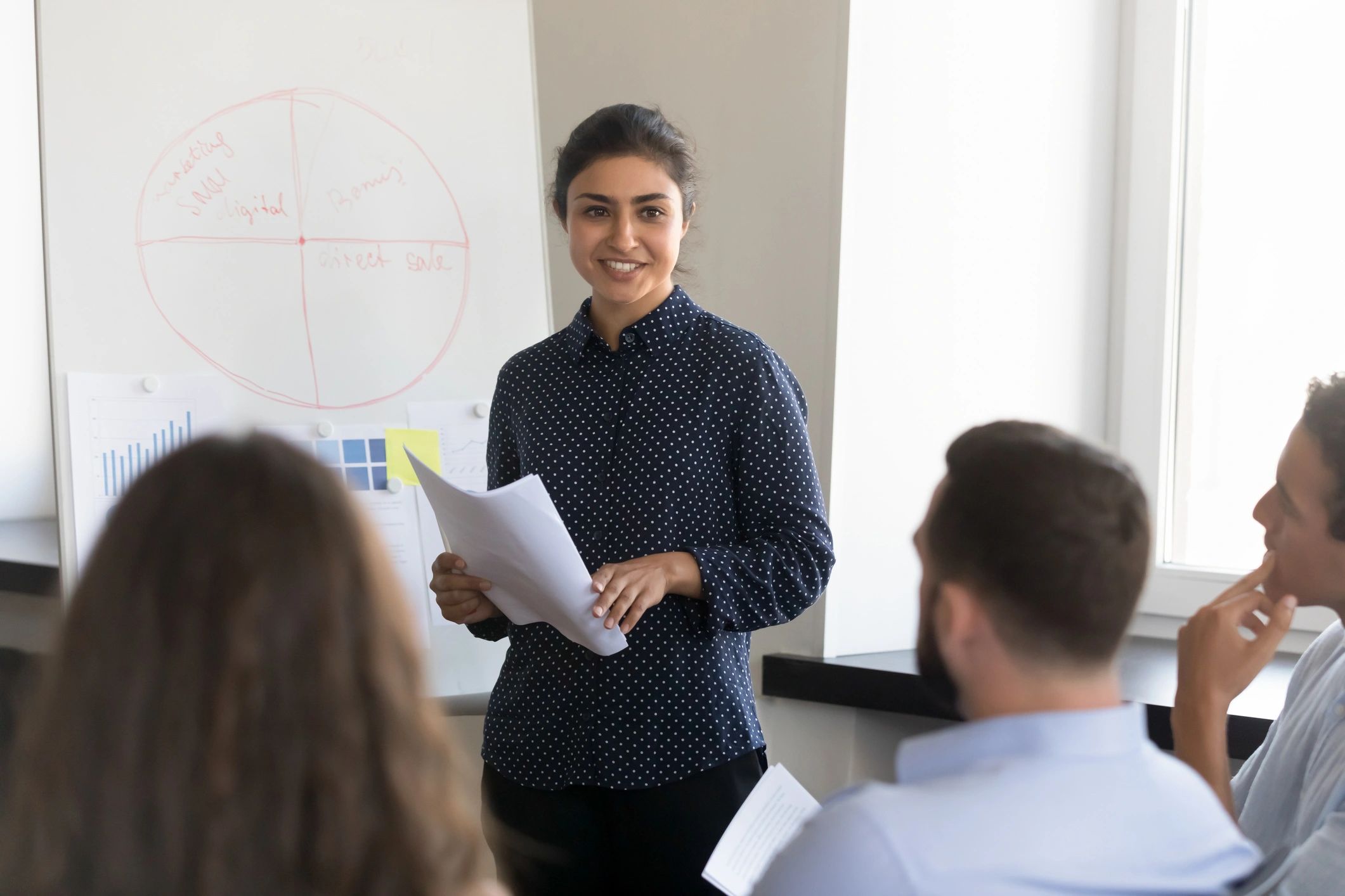 Business mentor training a group of professionals